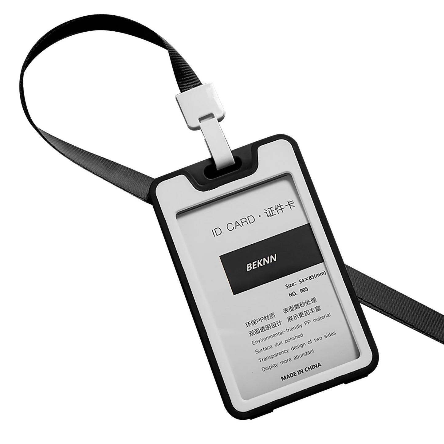 1Pc Black Meeting ID Badge Card Holder Slim Hard Card Cover Case w/ Lanyard zz