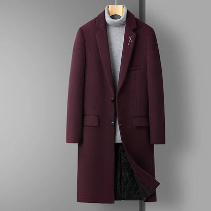 Men's Handsome Wool Coat Coat Long Coat Men （Winter) Polyester