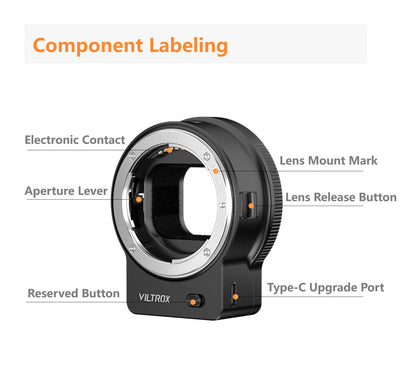 Viltrox NF-Z AF Adapter –Nikon F to Z Mount, Auto Focus, Type-C Firmware Upgrade