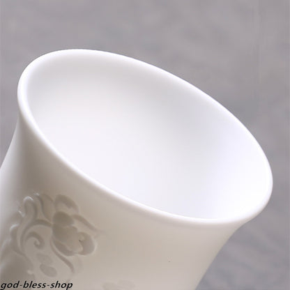 Jade Porcelain Tea Cup Handmade Carved Flower Relief 150ml Personal Cup Of Tea