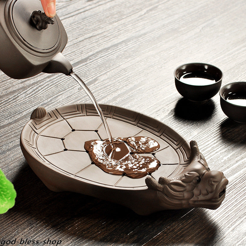 Creative Reservoir Tea Tray Turtle Statue Yixing Zisha Purple Clay Holder Plate