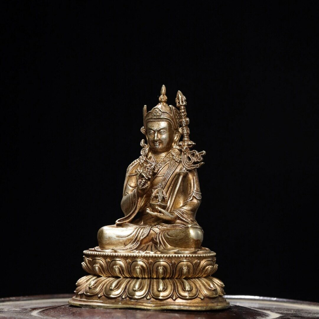 Buddhism Temple Bronze Silver-plated Guru Rinpoche Padmasambhava Buddha Statue