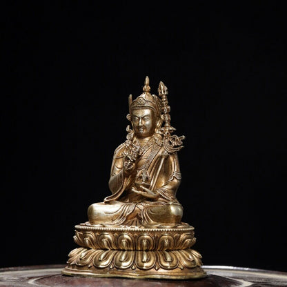 Buddhism Temple Bronze Silver-plated Guru Rinpoche Padmasambhava Buddha Statue