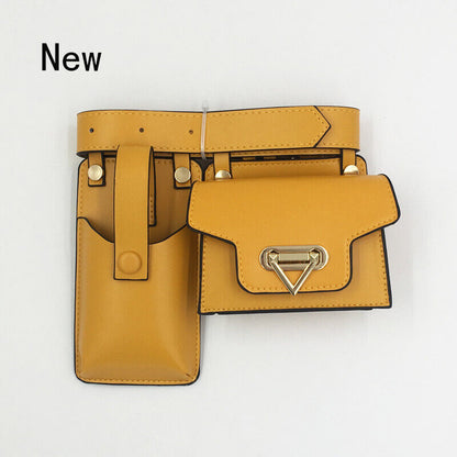 2 Piece Women's Belt Bag Waist Bags Female Leather Flap Crossbody Chest Bag