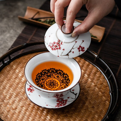 1pc 3.8" Chinese Blue and White Handmade Ceramic Teacup Travel Portable Gaiwan