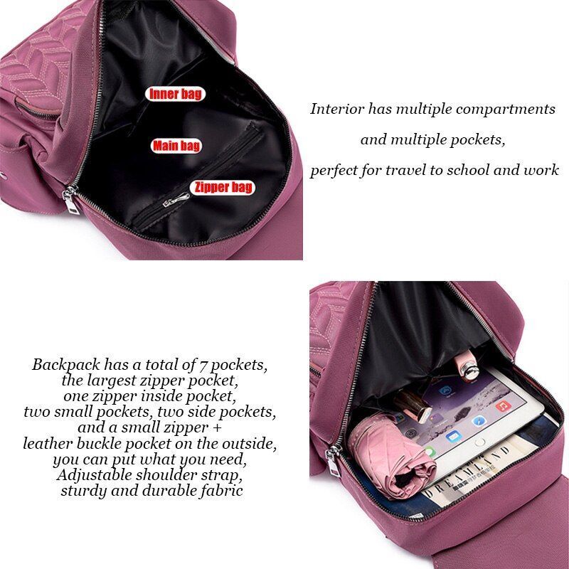 Waterproof Backpack Women Bag Fashion Travel Backpack Solid Shoulder Polyester