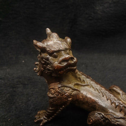 Chinese Antique Bronze Unicorn Tea Pet Statue Ornament