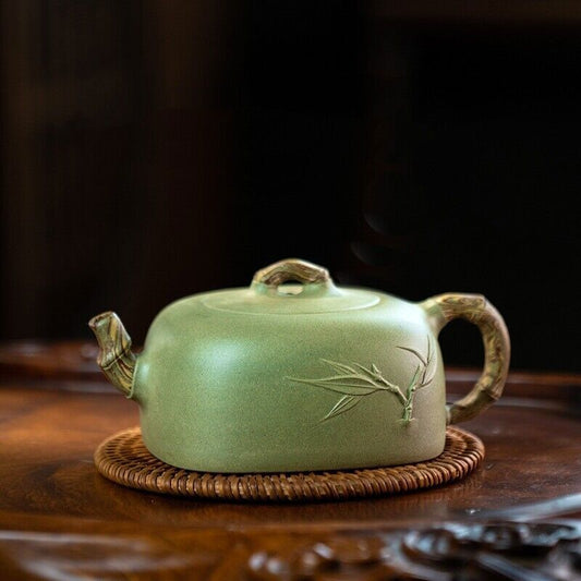 Yixing Zisha Douqing Clay Pottery Handmade Tea Pot 7 Infuser Bamboo Teapot