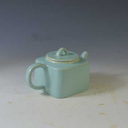5.9" China Nan Song Style Ruyao Celeste Glaze Porcelain Four Sides Teapot