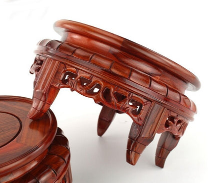 Rosewood Legged Round Display Rack Fishbowl Stand Bonsai Statue Vase Base