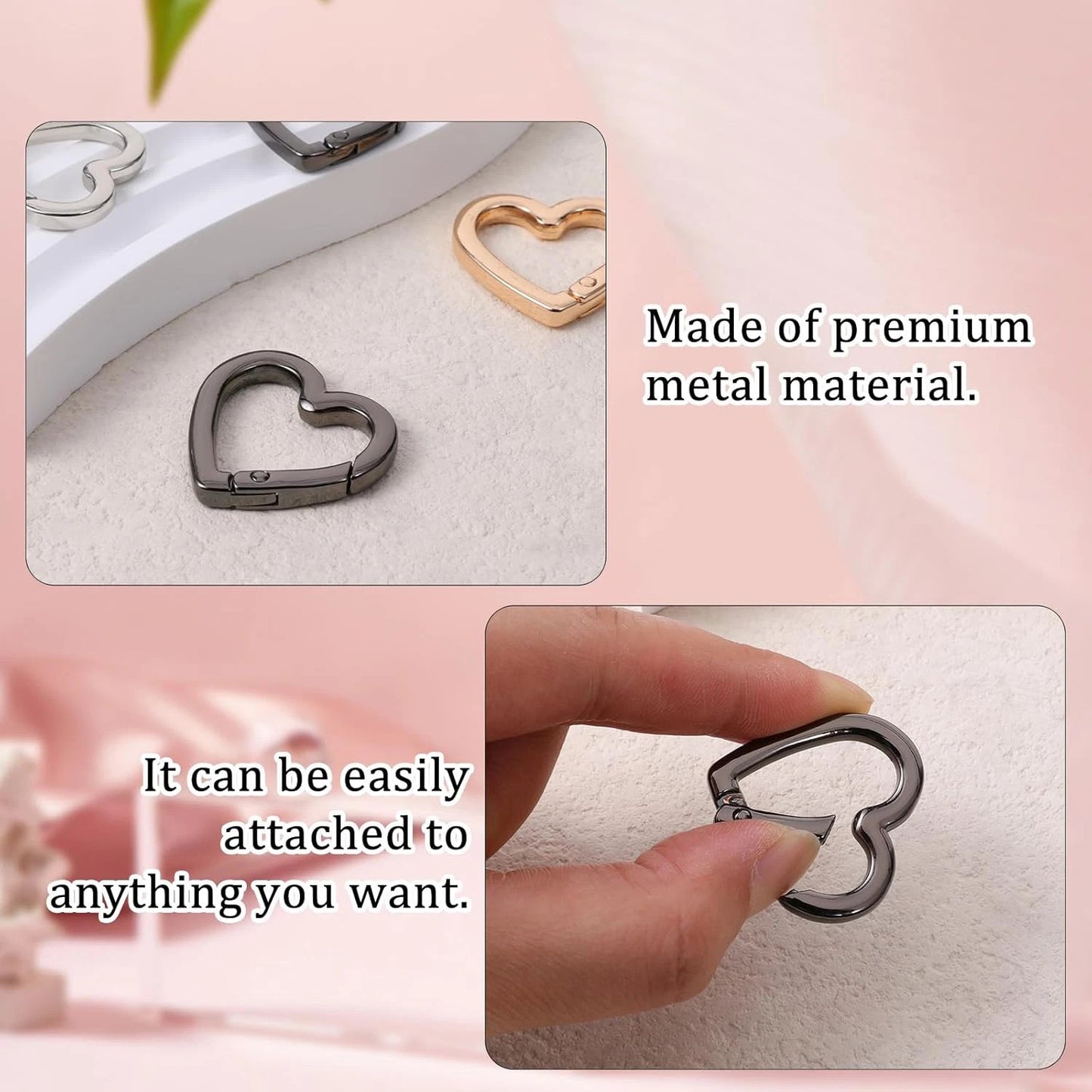 6-Pack Gold Heart Carabiner Clips, Cute Keychain Accessories for Backpacks & Hi