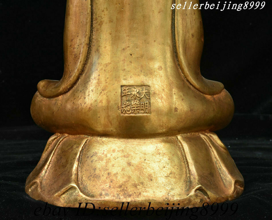 Chinese Buddhism Bronze Gilt Kwan-yin Guanyin Avalokitesvara Goddess Pot Statue