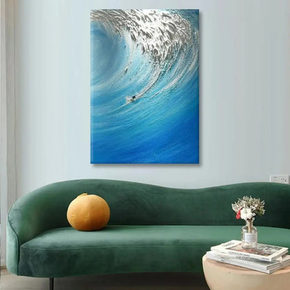 Hand-Painted Surfers Sea Sports Impasto Art Oil Painting Original Blue White