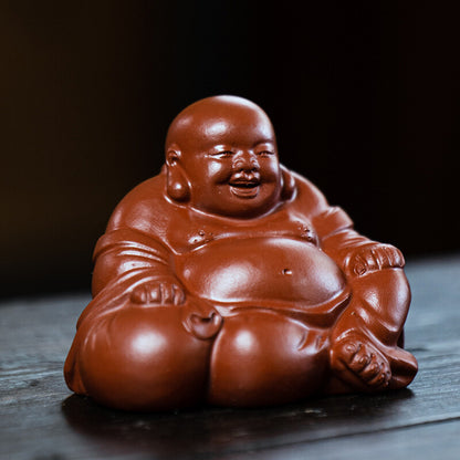Chinese Yixing Zisha Pottery Lovable Buddhism Maitreya Buddha Tea Pet Statues 57