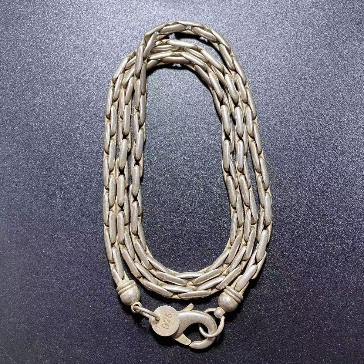 Ethnic Handmade Nepal Old Silver Necklace silver-plated Braided Chain Vintage