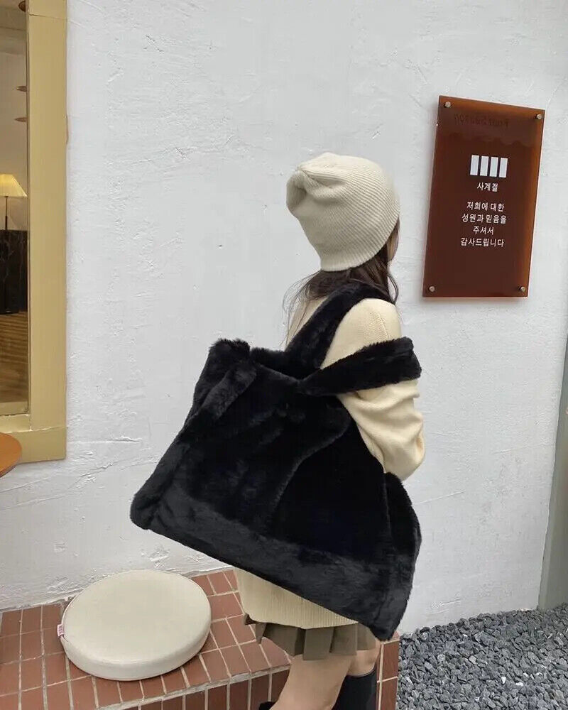 Faux Fur Tote Wome Shoulder Bags Plush Lady Handbags Big Shopper Purses
