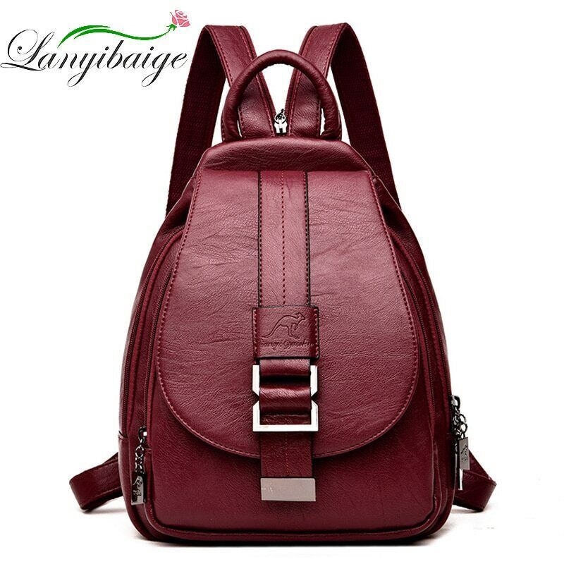 Women Leather Backpacks Female School Bag Travel Back Bag Retro Bagpack