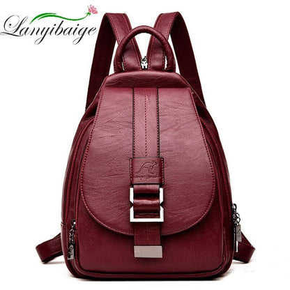 Women Leather Backpacks Female School Bag Travel Back Bag Retro Bagpack