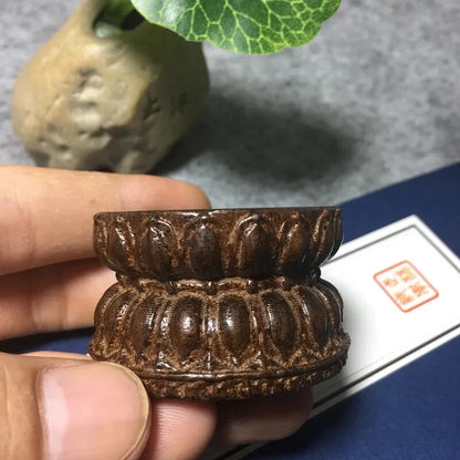 1.8" Natural Wood Hand Carving Lotus Pedestal Buddha Statue Incense Burner Base