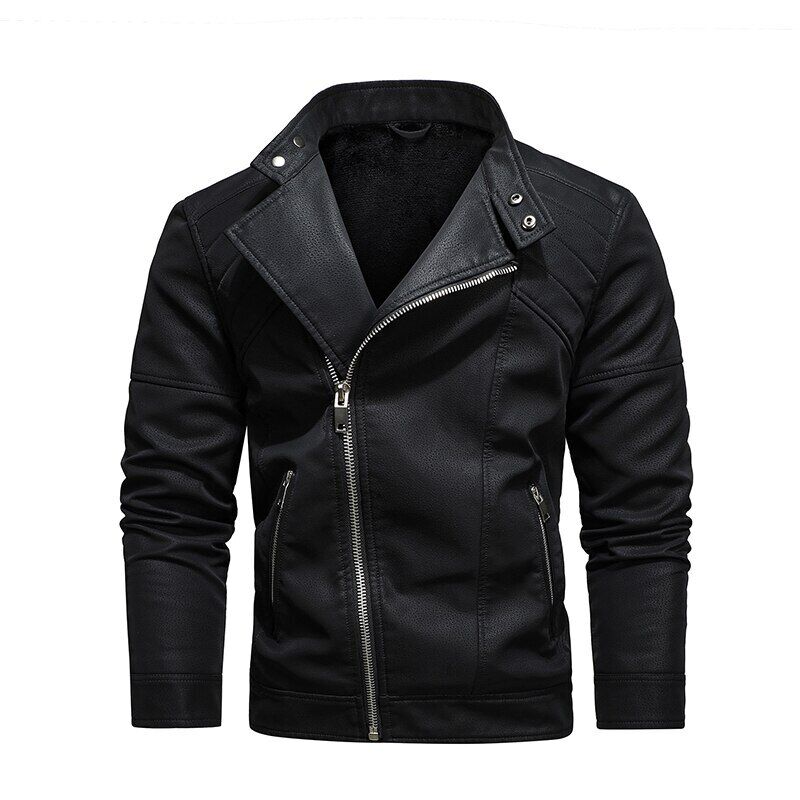 Leather Jacket Men Winter Fleece Motorcycle Coats Biker PU Jackets Slim Overcoat