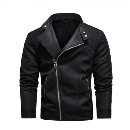 Leather Jacket Men Winter Fleece Motorcycle Coats Biker PU Jackets Slim Overcoat