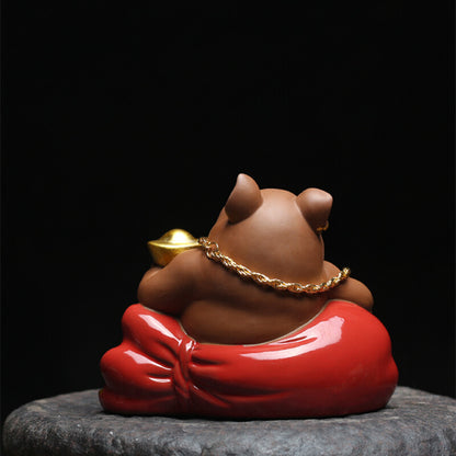 Wealthy Pig Car Decoration Yixing Zisha Tea Pet Purple Clay Mascot Pigsy Statue