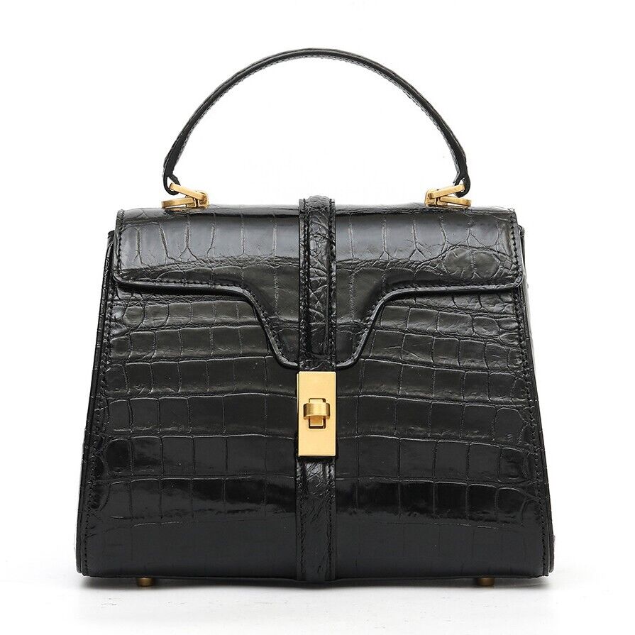 Black Alligator Crocodile Belly Skin Handbag, New Desinger Women's Shouler Bag