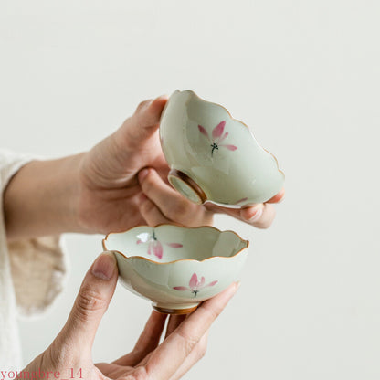 1PC Hand-painted Pink Orchid Ceramic Teacup Lotus Master Cup Personal Tea Bowl
