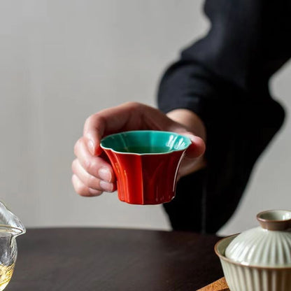 Chinese Jingdezhen Porcelain Tea Cup red Petal