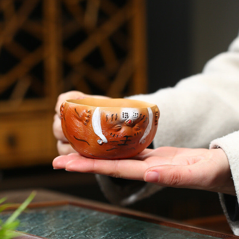 Handmade Tea Cup Tiger Design Real Yixing Zisha Clay Master Cup With Handle New