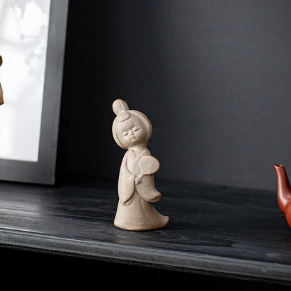 Chinese Coarse Pottery Tea Pet Handmade Ceramic Character Statue Figurine Decor