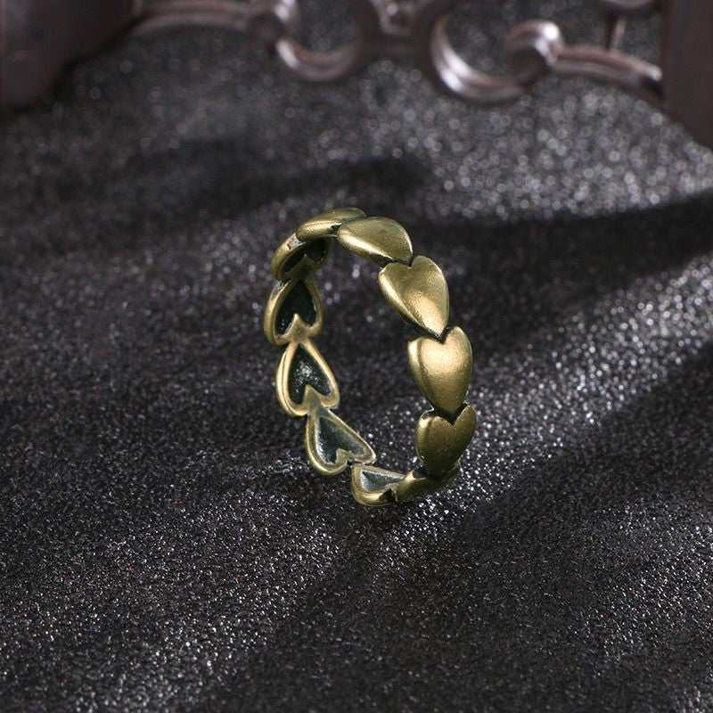Vintage Brass Heart Ring Adjustable Open Retro Bronze Finger Ring