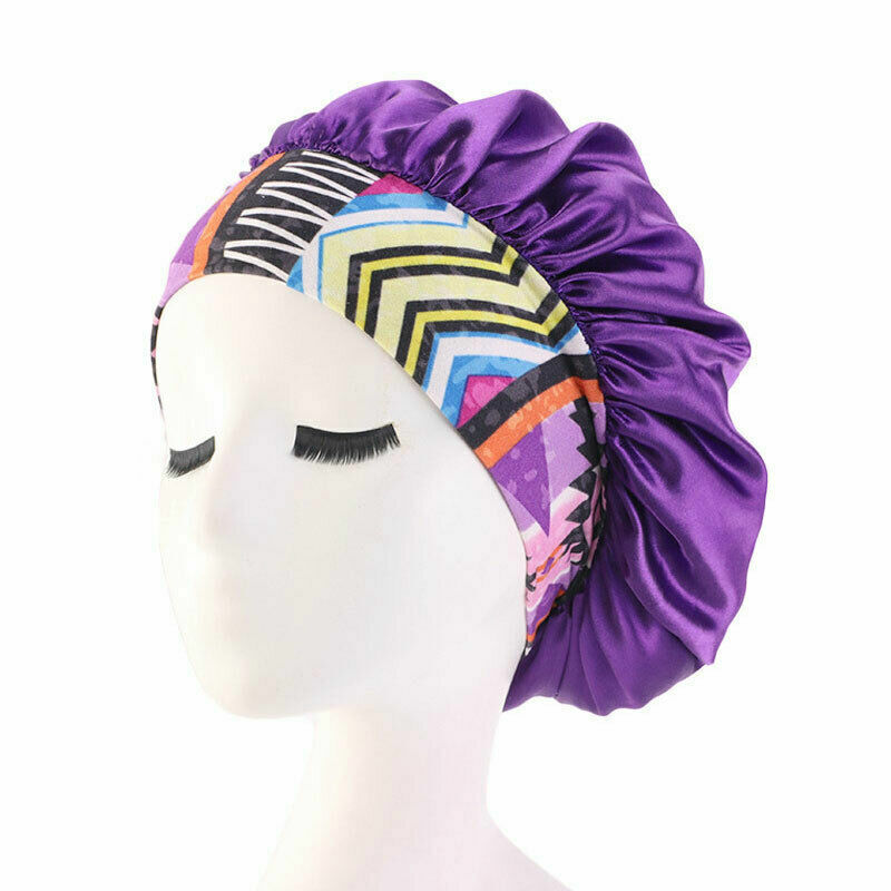 Silk Night Sleep Cap Hair Bonnet Hat Satin Wide Band Large Jumbo Head Cover Size