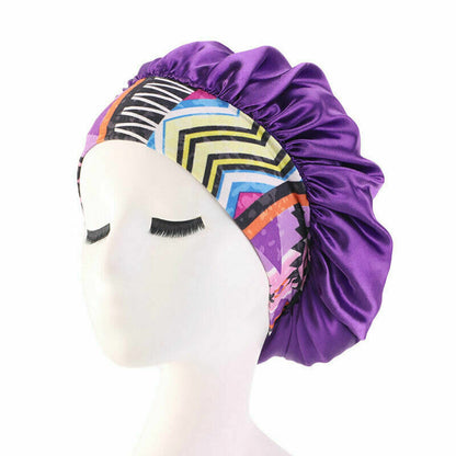 Silk Night Sleep Cap Hair Bonnet Hat Satin Wide Band Large Jumbo Head Cover Size