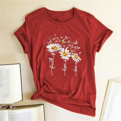 Women T-shirt Print Short Sleeve Casual Tee Short Regular Broadcloth Cotton XXL