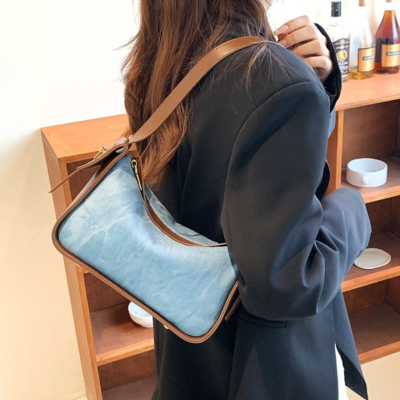 Denim Shoulder Bags Contrast Color Underarm Hobo Bag Crossbody Purses Handbags