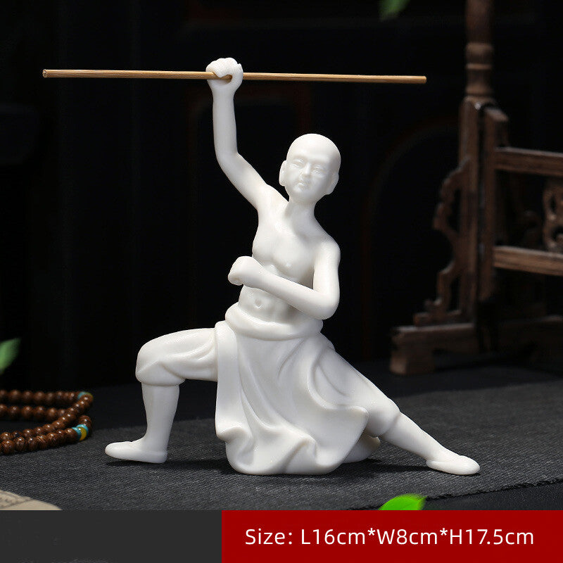 Kungfu Boy Shaolin Monk Statue Ceramic Tea Pet Home Decoration Tea Play Ornament