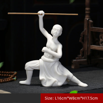 Kungfu Boy Shaolin Monk Statue Ceramic Tea Pet Home Decoration Tea Play Ornament