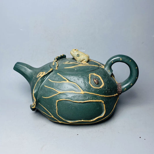 Vintage Chinese Yixing Purple Clay Teapot Zisha Ceremony Lotus Leaf Frog Tea Set