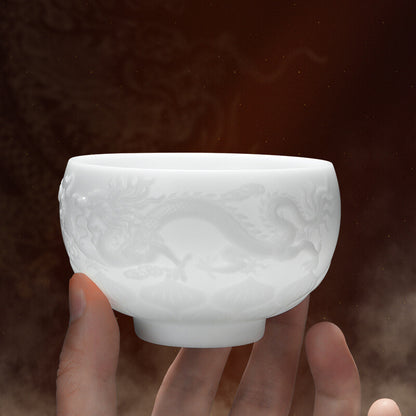 Chinese Tea Cup Porcelain Master Cup Dragon Carved White China Cup Ceramic 170ml