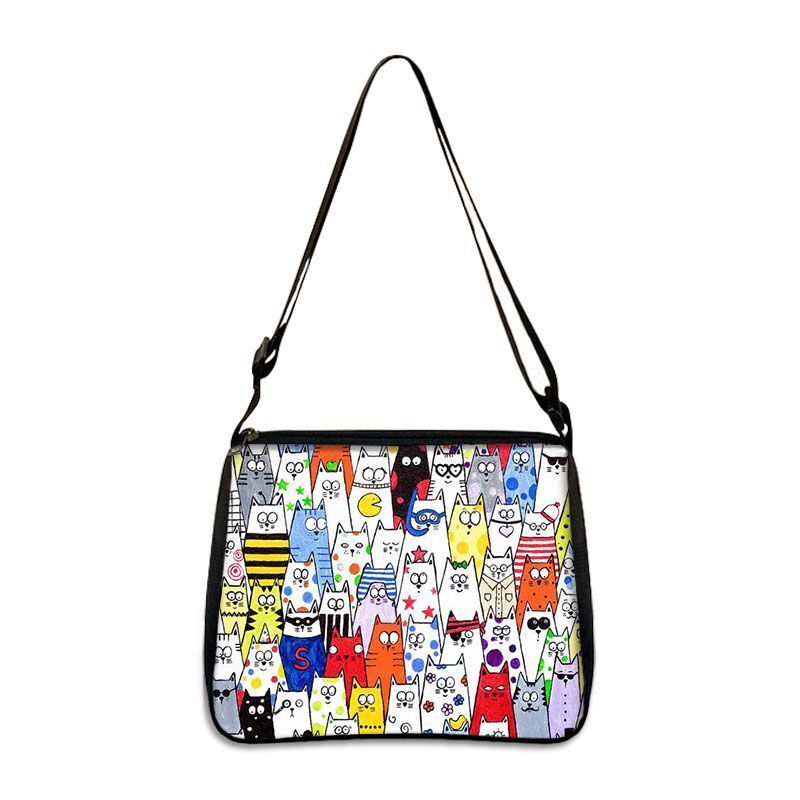 Customized Shoulder Bag Cute Black White Cat Printing Handbag Purse Storage Bag