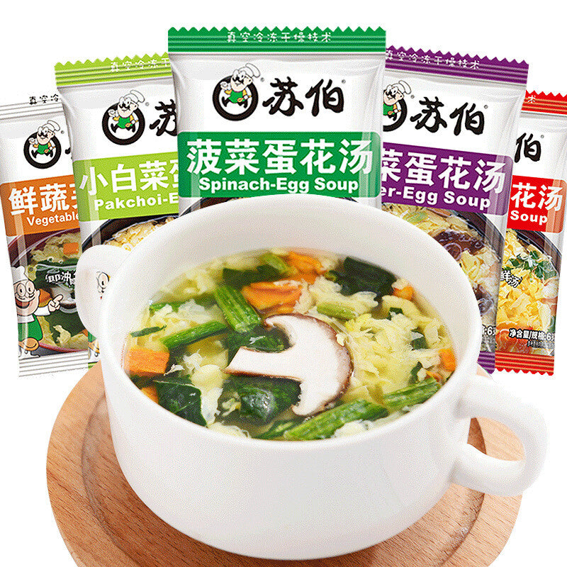 Ready To Drink Egg Drop Soup & Vegetable Soup - 10 Packs Subo Instant Soup.