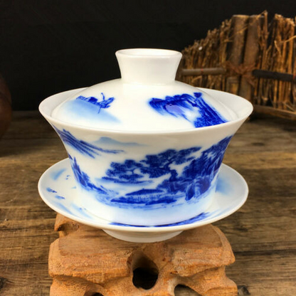 3.7" Chinese Porcelain Tea Set Ceramic Gaiwan Floral Tea Cup Lid Saucer Collect