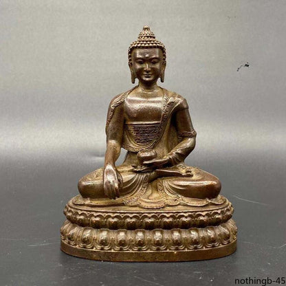 Vintage Brass Sitting Buddha Figurine Small Sakyamuni Statue for Collection