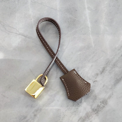 Real Cowhide Leather Clochette Bag Charm Gold/ Silver Padlock & Key for Handbags