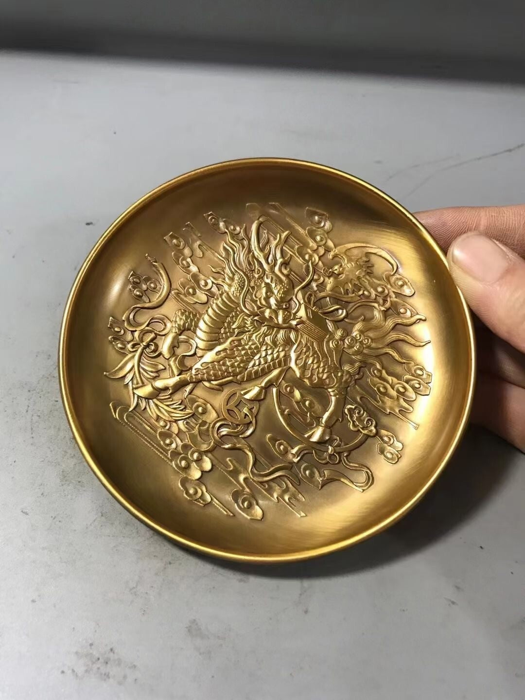 Chinese bronze kirin statue collectable tea pet plate home decor Art gift