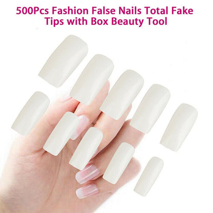 500pcs #0-#9 Fashion Manicure Full Cover Natural False Nails Fake Tips Assorted
