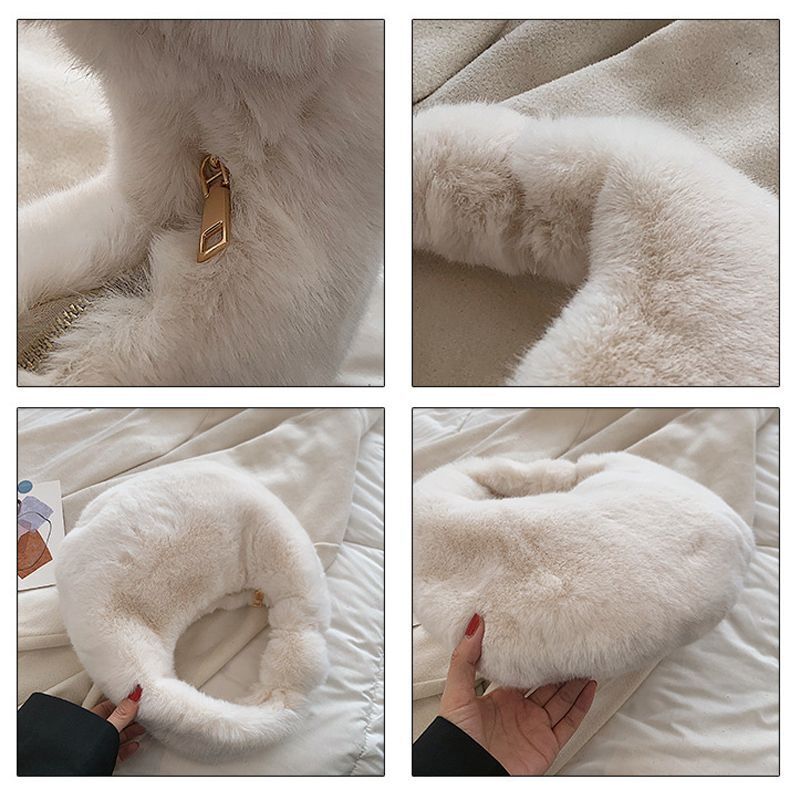 Small Half Moon Bag Warm Plush Bags Furry Short Handle Clutch Cute Handbag Purse