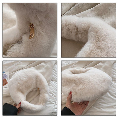 Small Half Moon Bag Warm Plush Bags Furry Short Handle Clutch Cute Handbag Purse