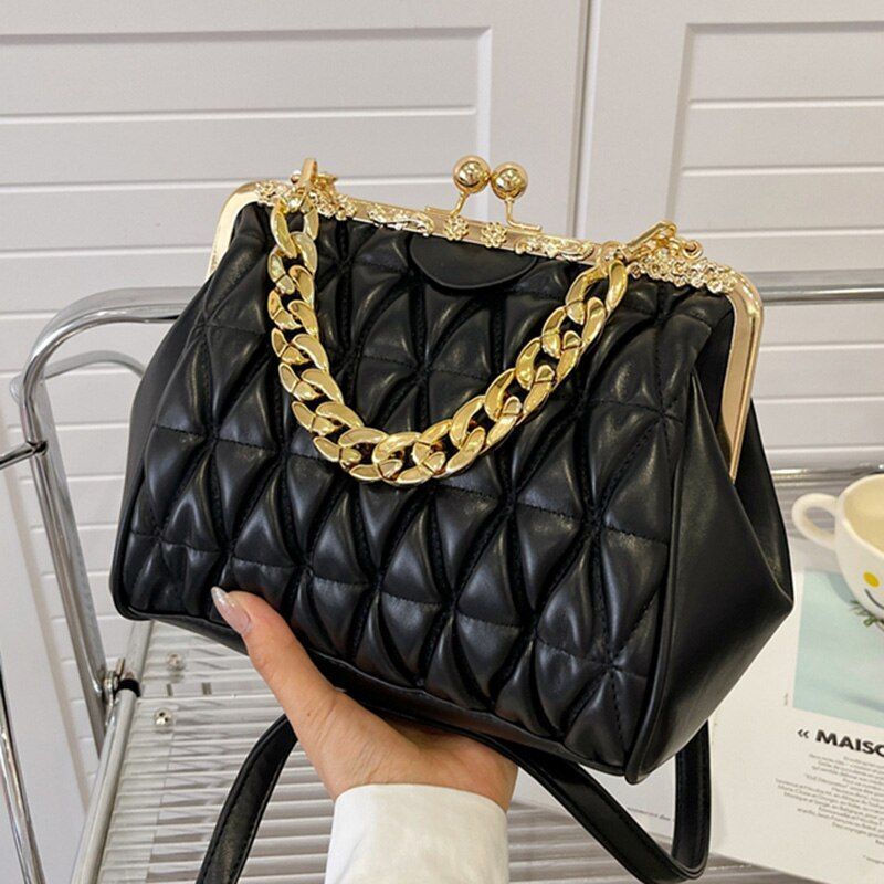 Shoulder Bag Beige Blue Messenger Thick Chain Sling Bag Synthetic Leather Clutch
